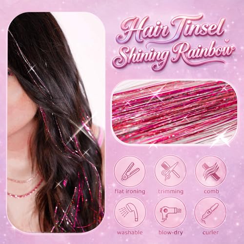 Rose Red Hair Tinsel Extensions Kit - 48 Inch 3200 Strands