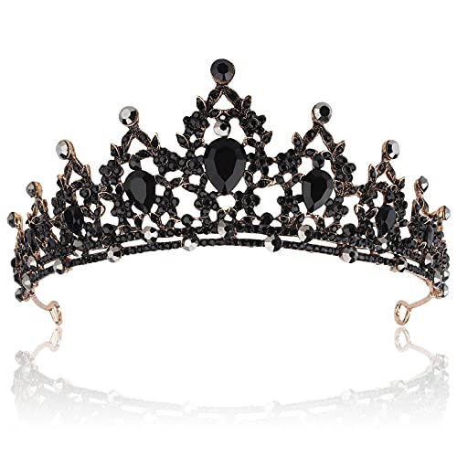 Black Gothic Rhinestone Crown Tiara for Women