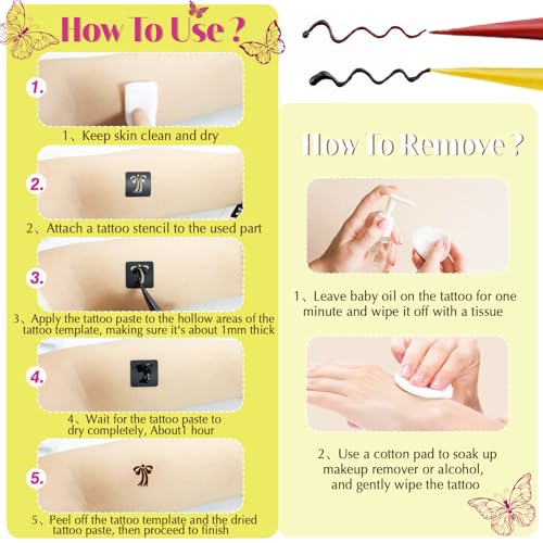 MuseLuxe 126 Temporary Tattoo Stencils Kit with Ink & Gloves