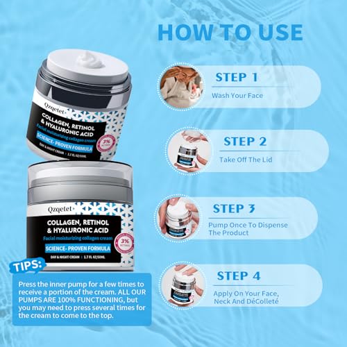 Face Cream Collagen, Retinol & Hyaluronic Acid Cream, 1.7 fl.oz Anti-Aging Facial Moisturizer, Daily Moisturizer Face Lotion for All Skin Tapes, Women and Men