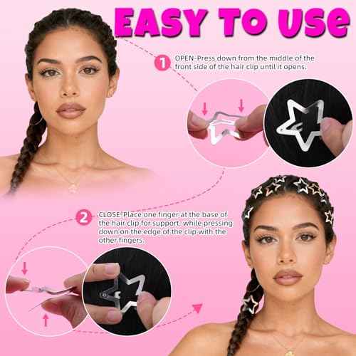 50 PCS Gold Silver Star Hair Clips, 1.18 Inch Y2K Accessories Snap Hair Clips, Non-Slip Small Star Barrettes Metal Accessories for Girls Women, Mini Fashion Cool Ornament Set for Rave Decor