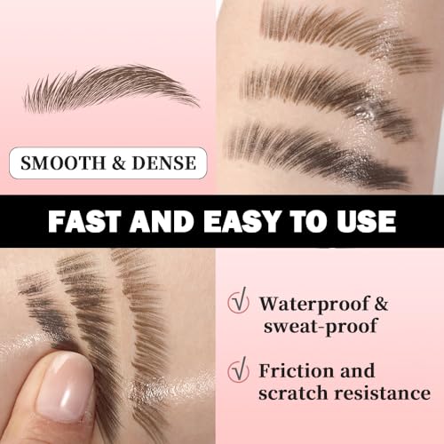 Tawny Brown Angled Eyebrow Pen with Spoolie Brush, Waterproof Microblading Brow Pencil for Natural Hair-Like Strokes, Smudge-Proof Longwear Eyebrow Pen for Filling Sparse Brows & Full Defined Arches