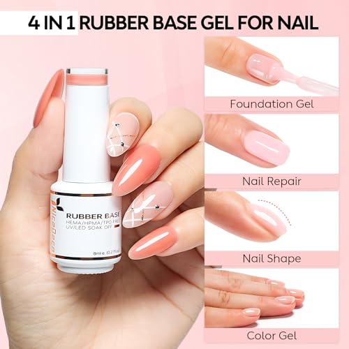 Nicedeco No Wipe Gel Top Coat and Base Coat, 6 Pcs Rubber Base Gel Polish for Nails