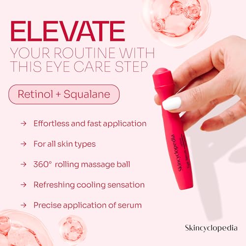 Under Eye Roll-On with Retinol & Squalane, Cooling Roller, Energizing Serum for Dark Circles, Puffiness Bags, Fine Lines & Wrinkles, Firms & Brightens Skin.