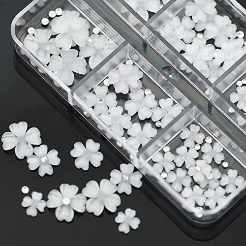 Nail Art Rhinestones Set, 12 Types Nail Art Rhinestones Kit, Nail Flat Rhinestones, Round Beads Crystals Multi Shapes Glass Crystal Rhinestones for DIY Nail Art Craft (AH-03-White)