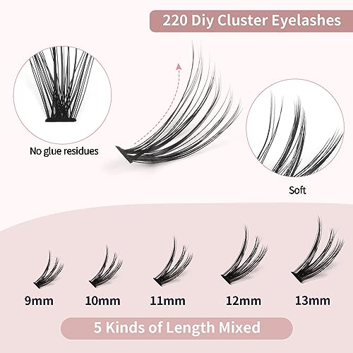 MAGEFY 220pc Cluster Lashes 30D 0.07C Mixed 9-13mm