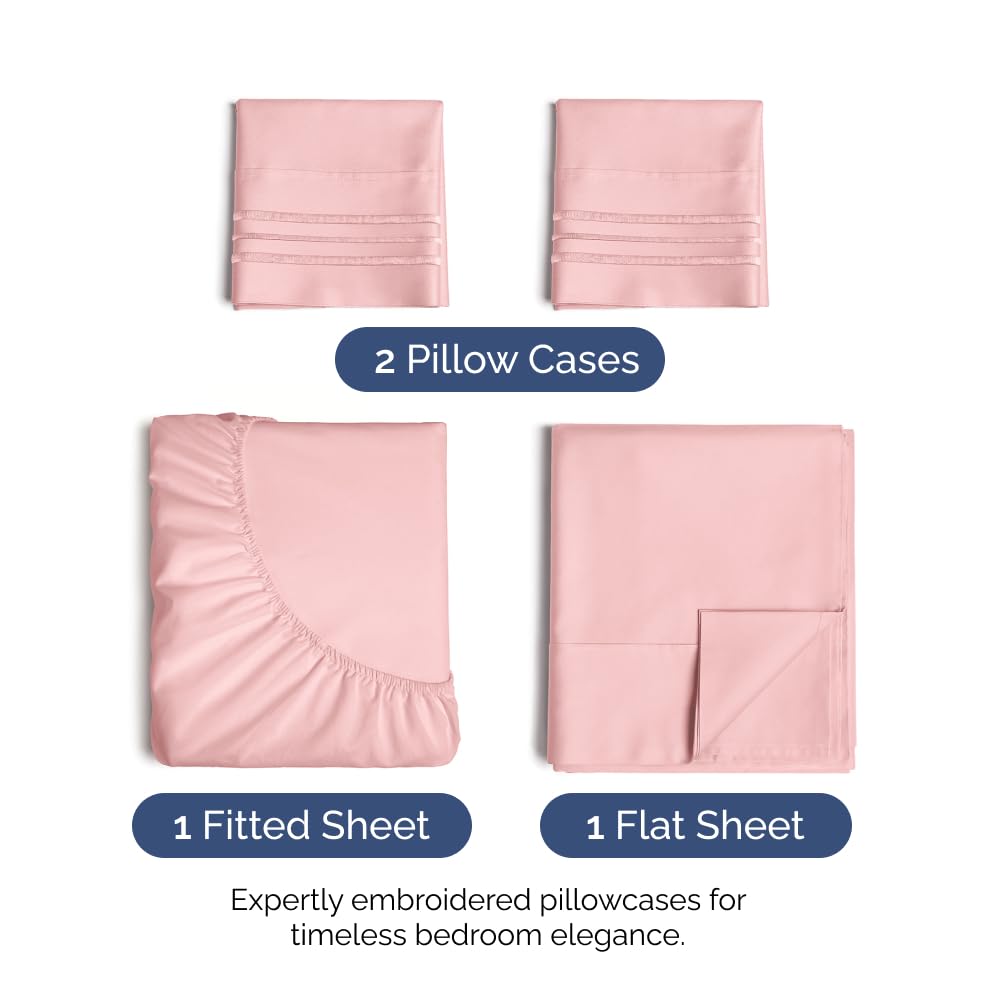 Twin 4 Piece Sheet Set - Breathable & Cooling Bed Sheets - Hotel Luxury Bed Sheets for Women, Men, Kids & Teens - Bedding w/ Deep Pockets & Easy Fit - Soft & Wrinkle Free - Twin Baby Pink Sheets