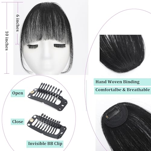 Clip-In Human Hair Bangs - Jet Black Wispy Fringe