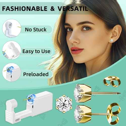 12 Pcs Ear Piercing Kit Disposable Ear Piercing Gun Kit with 4 Pcs 6 Prong Setting Cubic Zirconia Earrings Stud 316L Stainless Steel Easy to Use at Home Self Ear Piercer Gun Kit Tool