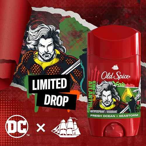 Old Spice Antiperspirant Deodorant for Men, 24/7 Freshness & Lasting Scent, 24/7 Long Lasting Sweat & Odor Protection, Smell Like a Hero, Aquaman, Fresh Ocean and Seastorm Scent, 2.6 oz
