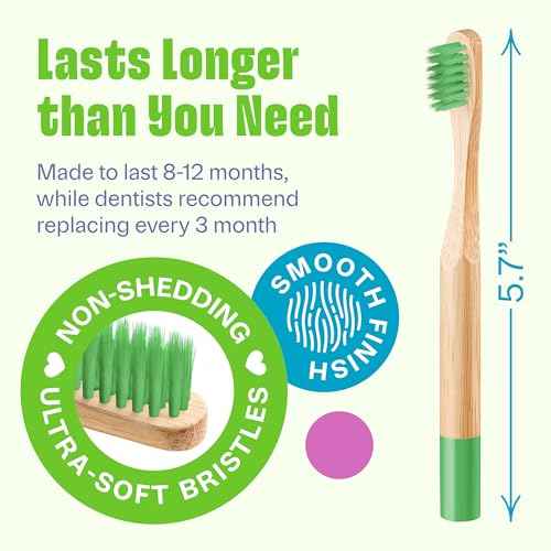 Kids Bamboo Toothbrushes 6 Pack - BPA Free Soft Bristles Toothbrushes for Kids - Children Toothbrush Set
