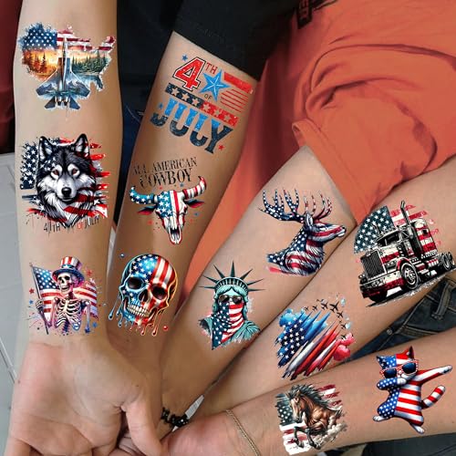49 Pcs 4th of July Temporary Tattoos Waterproof American Patriotic