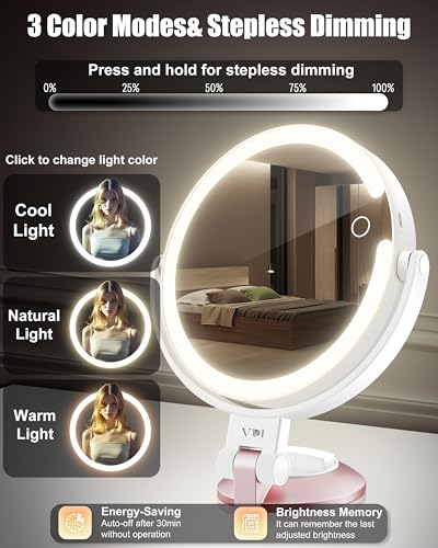 VPU 15X Magnifying Makeup Mirror with Lights, Rechargeable