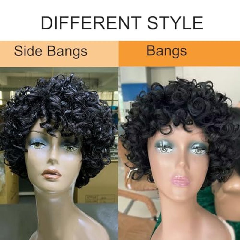 TATOUS Short Curly Bob Wig with Bangs - 100% Human Hair for Black Women
