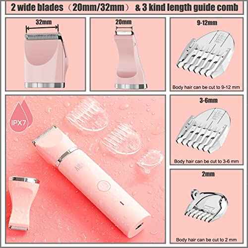 Electric Bikini Trimmer for Women - 2 in 1 Electric Lady Pubic Hair Groomer Painless Hair Removal Razor Body Shaver, Portable Ladies Shaver with 2 Trimmer Heads, IPX7 Waterproof