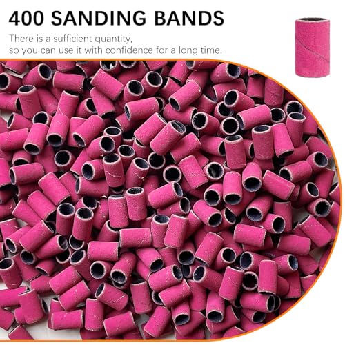 240 Grit Nail Sanding Bands - 400 Pcs with 2 Nail Drill Bits