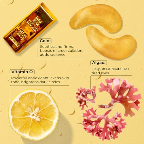 24K Gold Eye Patches for Puffy Eyes and Dark Circles, Luxury Anti-aging Skincare - Collagen Anti Wrinkles Patches w/Vitamin C & Niacinamide to Hydrate, Depuff, Smooth Fine Lines ? 25 pairs