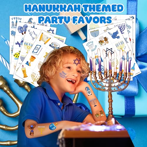 96 PCS Hanukkah Temporary Tattoos - Menorah & Star David Party Favors