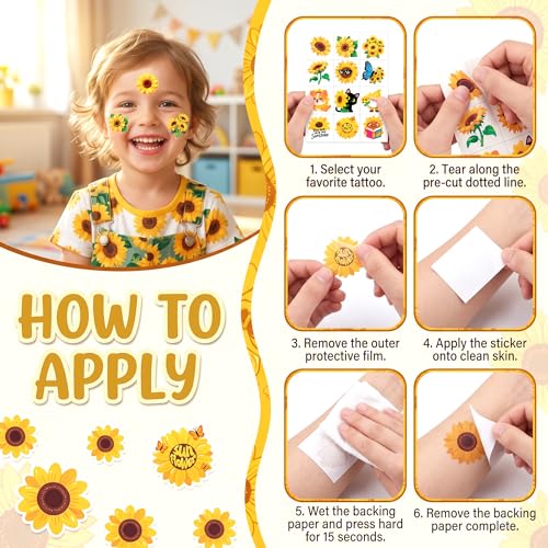 96 PCS Sunflower Temporary Tattoos for Kids - Party Favors