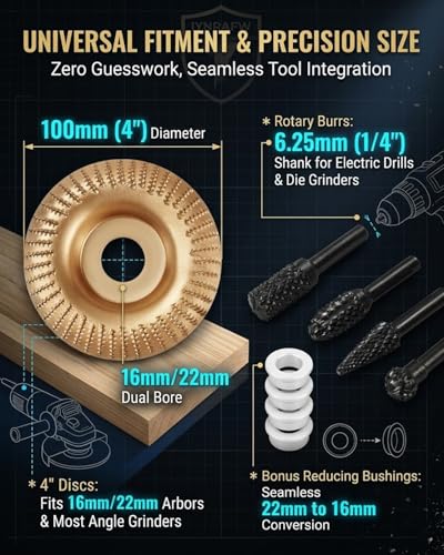Wood Carving Disc Set for 4" & 4.5" Angle Grinders - Tungsten Carbide