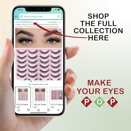 FARRED Natural Lashes Short Eyelashes Wispy False Mink Lash Pack 14 Pair Natural Look Fluffy Cat Eye Strip Eyelash Small Fake Lashes Full Pesta?as Sets for MUA and Beginners Daily Makeup (F1 | 8-14mm)