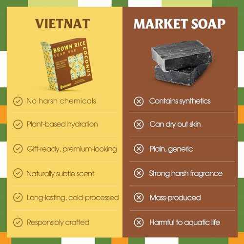 Brown Rice & Coconut Milk 2-in-1 Luxurious Natural Soap Bar (4.2 oz) | Gentle Exfoliation & Nourishing Cleanse | Cold-Processed, Handmade in Vietnam for Smooth, Fresh Skin (Pack of 1)