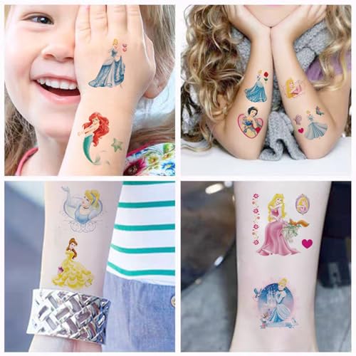 100 Princess Temporary Tattoos for Kids – Waterproof Cartoon Stickers