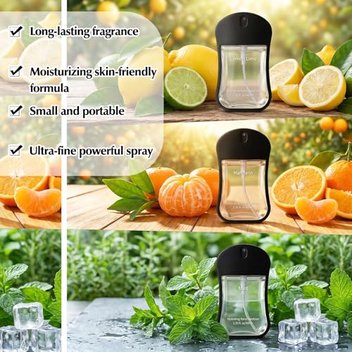 Travel Size Hydrating Hand Sanitizer Spray - 3 Pack with Mint, Mandarin, Lemon Lime Scents