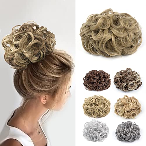 KGBFASS Messy Bun Hair Piece Curly Scrunchie Chignon Hairpiece Wavy Updo Bun Extension Combs in on Ponytail for Women(24#)