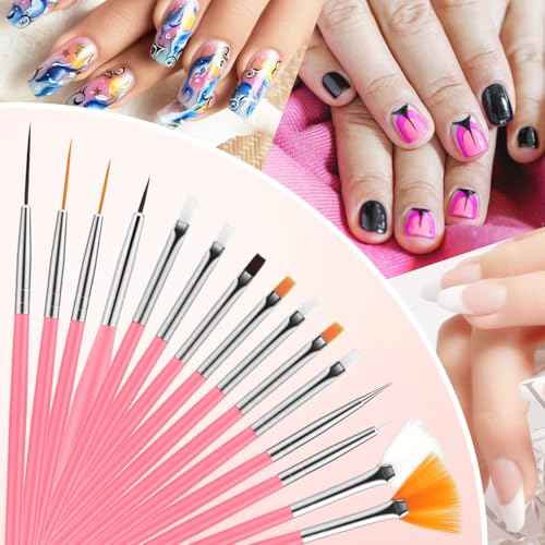 25 Piece Nail Art Tools, Nail Brush Set,Palette, Stand & 2-way Acrylic Silicone Engraving Pen Dotting Pen Tools,For Nail Art DIY Home