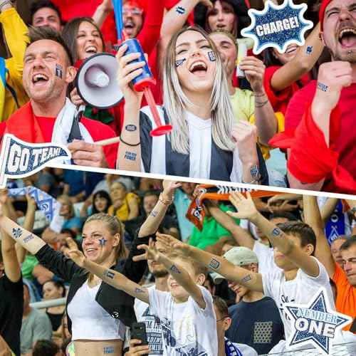 Landhoow 240 Pcs Blue Team Spirit Tattoos Temporary Glitter Go Team Tattoos Football Temporary Stickers Party Costume Accessory for School Spirit Supplies