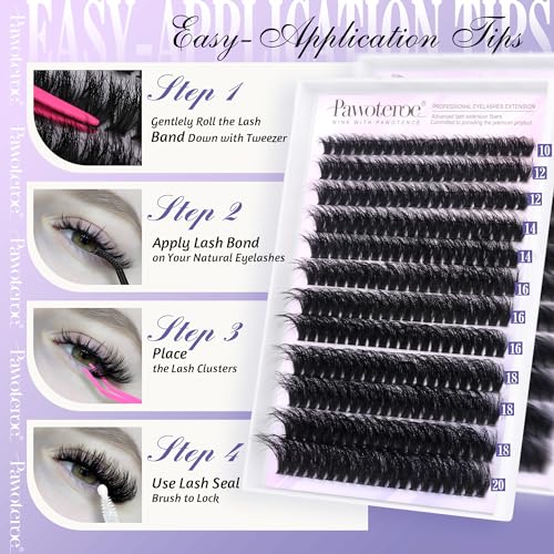 Fluffy Lash Extension Kit Lash Clusters 80D Curl DIY Eyelash Extension Kit 10-20mm Individual Lashes Mink with Lash Bond and Seal and Lash Tweezers for Self Application at Home (MINK-80D-10-20MIX KIT)