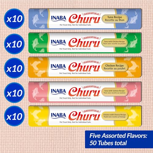 INABA Churu Lickable Cat Treats - Tuna & Chicken, 50 Tubes