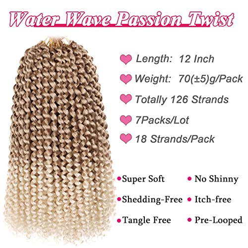 Leeven 7 Packs 12 Inch Passion Twist Ombre Blonde Crochet Hair