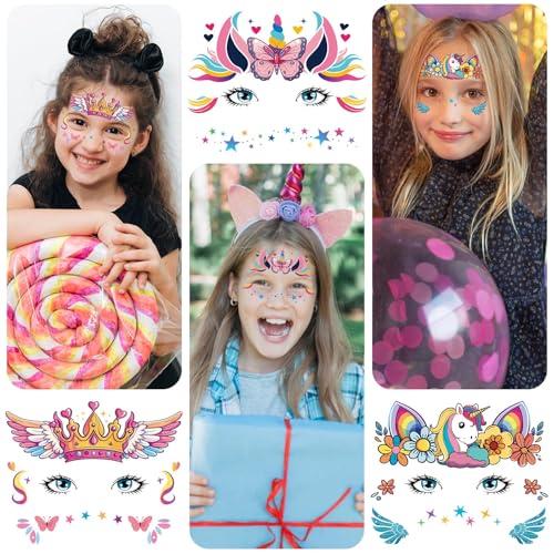 Face Temporary Tattoos for Girls - 15 Sheets Party Pack