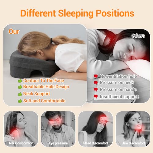 Face Down Pillow Massage Headrest for Bed, massage pillow on massage table, Piercing Pillows, Sleeping Pillow, Face Cradle After Eye Surgery, memory Removable Cover with Breathable Design, Dark Grey