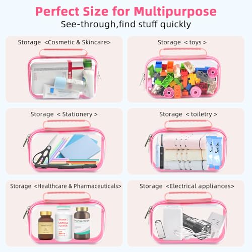 SameTech Zippered Hard Pouch, 2pcs Clear Plastic Storage Box Containers Small Toiletry Bag, Clear Hard Zipper Case for Small Items, Toys, Building Blocks, Puzzles, Cosmetics, Stationery Accessories