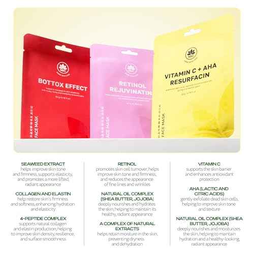 Complete Korean Face Mask Pack of 30 Hydrating Sheet Masks for All Skin Types | Refreshing, Moisturizing, Exfoliating, Anti Aging Face Masks Skincare | Vitamin C, Collagen, Retinol, Hyaluronic Acid