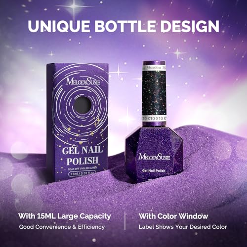 MelodySusie Colorful Black Glitter Gel Nail Polish 15ML X10 - Sparkly Long-Lasting UV/LED Soak Off Manicure
