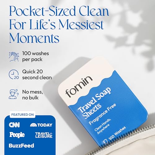 FOMIN Paper Soap Sheets - 100 Portable Travel Sheets in Tin