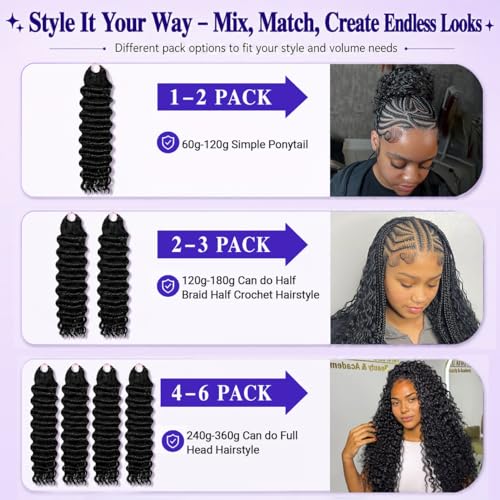 Lysilf 100% Human Crochet Hair 18" Deep Wave - Knotless, Pre-looped