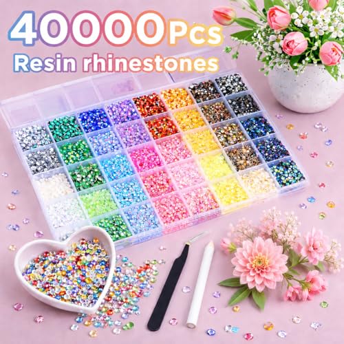 40,000 Pcs Jelly Flatback Rhinestone Bedazzling Kit with Tools - 3mm