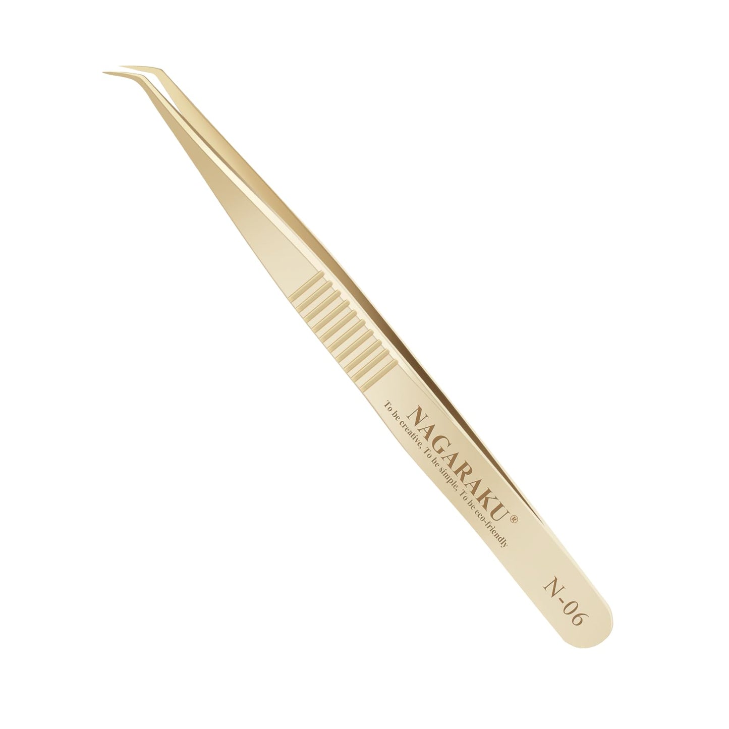 NAGARAKU Gold Tweezers for Eyelash Extensions Curved Angled Volume Cluster Super Light Weight Easy Fanning Tweezers Stainless Steel Precision (N-06)