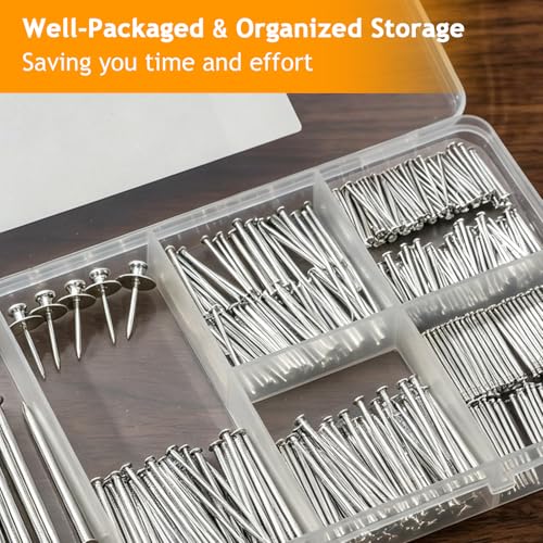 KURUI 340 Pcs Picture Hanging Nails Assortment Kit - 7 Sizes