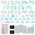 Face Paint Stencil Kit - 58 Piece Set with Brushes & Gems