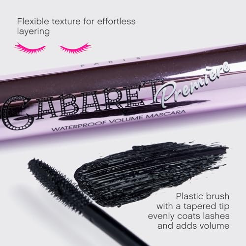 Vivienne Sab? Cabaret Premiere Black Waterproof Mascara, Volume and Length, Curling, No Flaking, No Clumping, Smudge Proof, Washable, Cruelty-Free, Made in Europe, (01 Black), 0.3 Fl Oz, 1 Pack