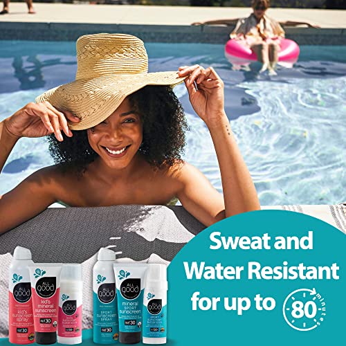 All Good Sport Face & Body Sunscreen - UVA/UVB Broad Spectrum, Water Resistant, Coral Reef Friendly - 30 SPF Sunscreen Spray & Lotion