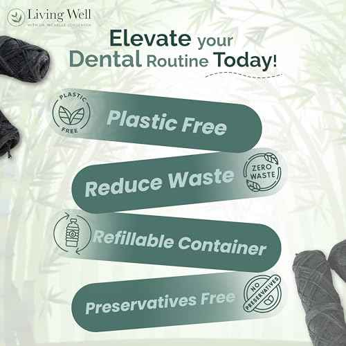 Living Well Bamboo Charcoal Dental Floss ? Natural, Vegan, Biodegradable, PFAS-Free ? Eco-Friendly Floss with Glass Jar ? Zero Waste Oral Care