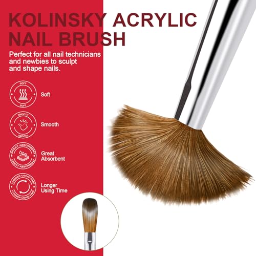 4PCS Gradient Red Silver Acrylic Nail Brush Set Kolinsky Hair Oval Pressed Shape