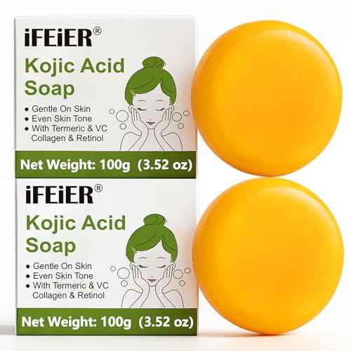 Kojic Acid Soap Bars 200g(7.04 oz) 2PACK | Vitamin C soap, Vitamin E, Retinol, Collagen soap, Turmeric bath Soap Bars pads with foaming net for Men and Women body wash, Face & Body Cleanser
